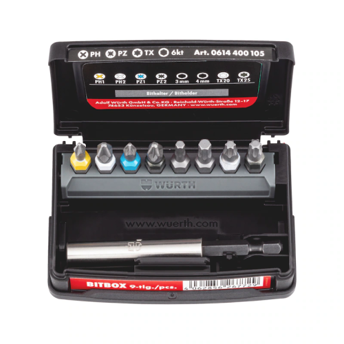 Zestaw bitów 1/4” WURTH 9 el. w pudełku