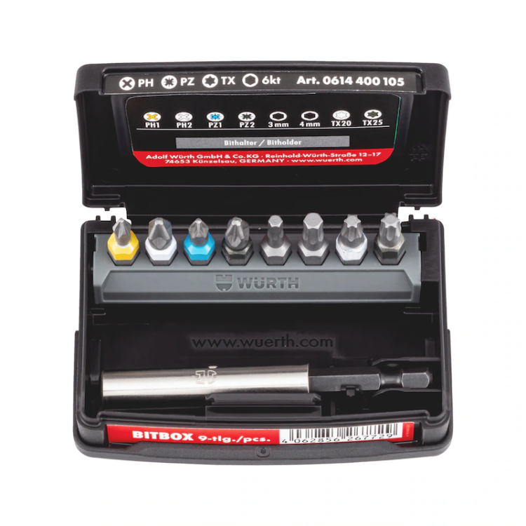 Zestaw bitów 1/4” WURTH 9 el. w pudełku