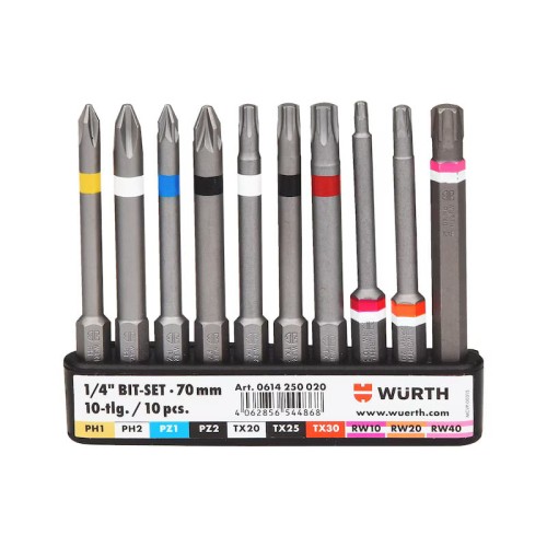 Zestaw bitów 1/4” WURTH 10 el. z klipsem na pasek