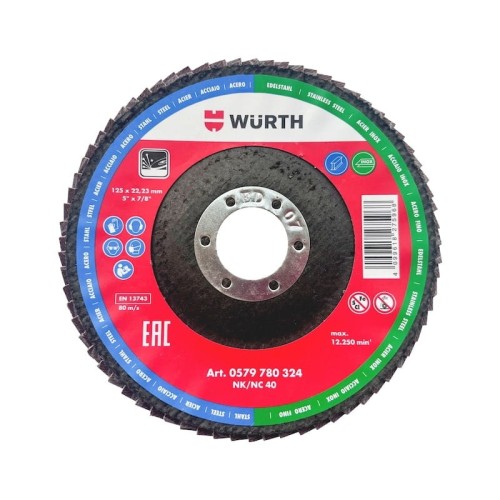 Tarcza szlifierska do stali INOX WURTH lamelowa D125-G40