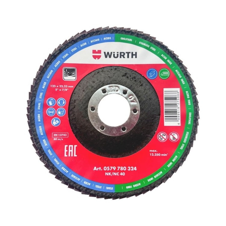Tarcza szlifierska do stali INOX WURTH lamelowa D125-G40