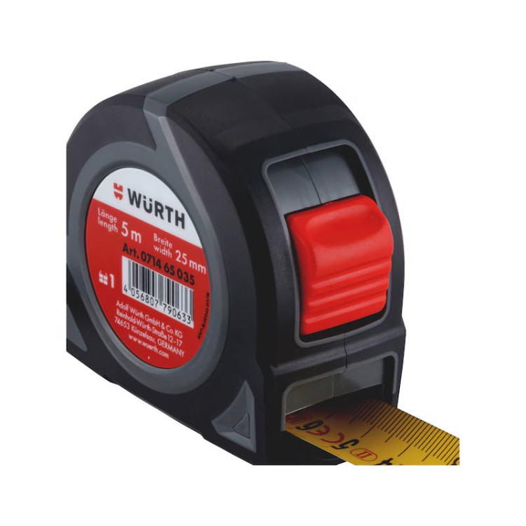 Miara zwijana kieszonkowa 5m x 25mm WURTH z magnesem obudowa 2K klasa II