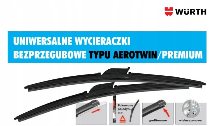 Uniwersalna wycieraczka bezprzegubowa Aerotwin Premium WURTH 500 mm 20"