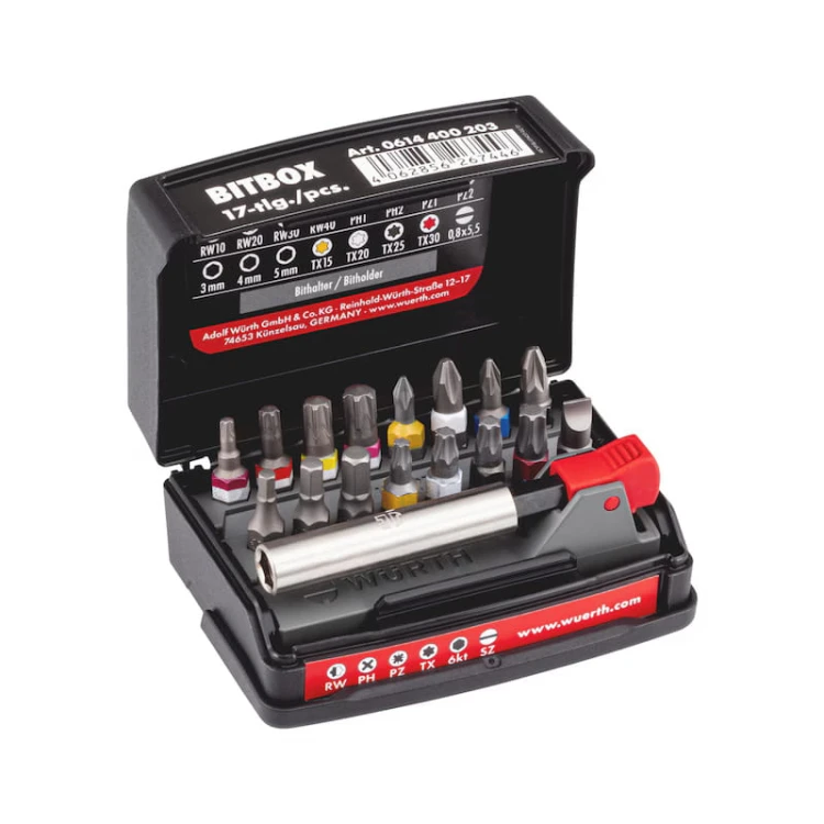 Zestaw bitów 1/4 cala 17 szt. WURTH RW PH PZ TX 6KT pudełko ORSY uchwyt