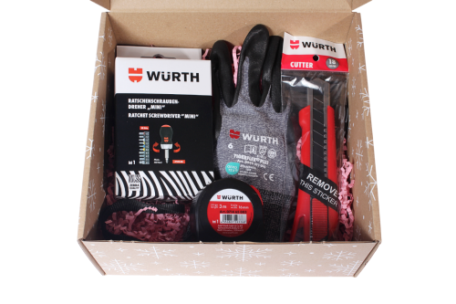 Zestaw prezentowy WURTH 4el. POD CHOINKĘ: wkrętak, miarka, nóż, rękawice