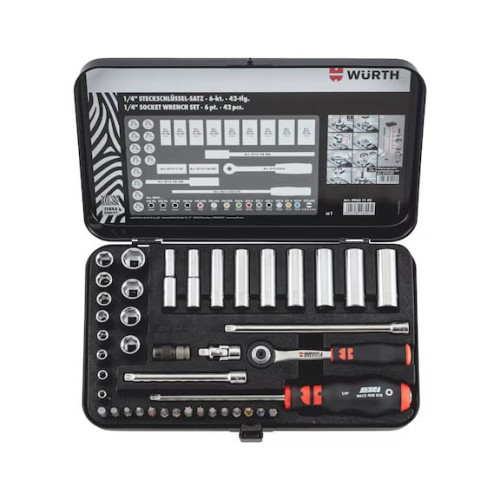 Zestaw kluczy nasadowych z napędem 1/4 cala WURTH 42 elementy