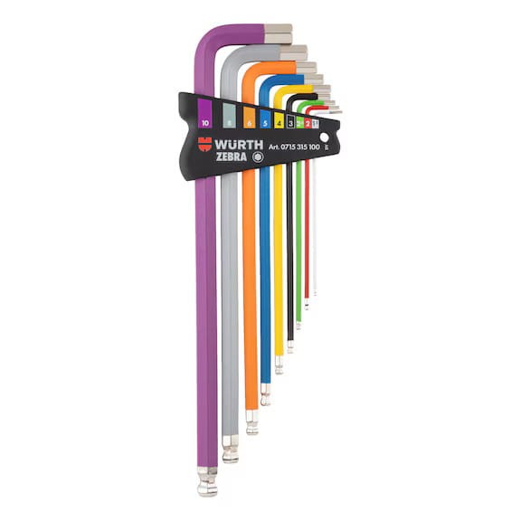 Zestaw kluczy imbusowych z kulistą końcówką kolorowe WURTH 9 szt. (1,5-10)