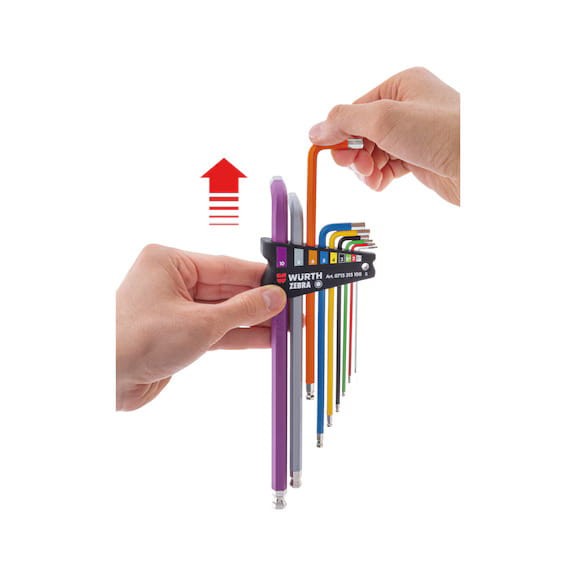 Zestaw kluczy imbusowych z kulistą końcówką kolorowe WURTH 9 szt. (1,5-10)