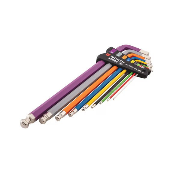 Zestaw kluczy imbusowych z kulistą końcówką kolorowe WURTH 9 szt. (1,5-10)