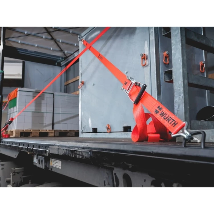 Pas mocujący z grzechotką WURTH 4T 4000daN 50mm 9m podwójny hak czerwony